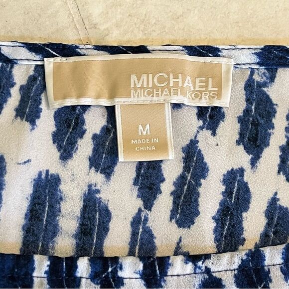 Michael Michael Kors Blue & White Shibori Tie Dye Print Cinched Waist Blouse Med - Picture 5 of 6